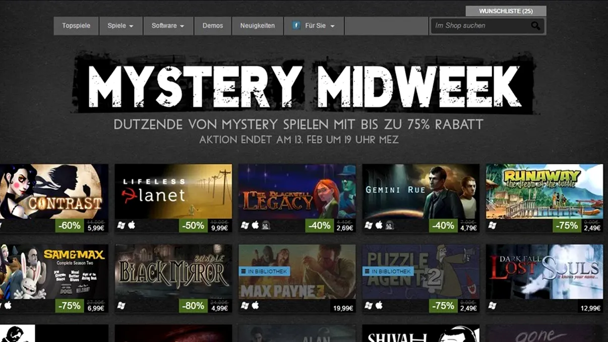 Mistery Midweek -  un nou set de reduceri importante pe Steam la jocuri
