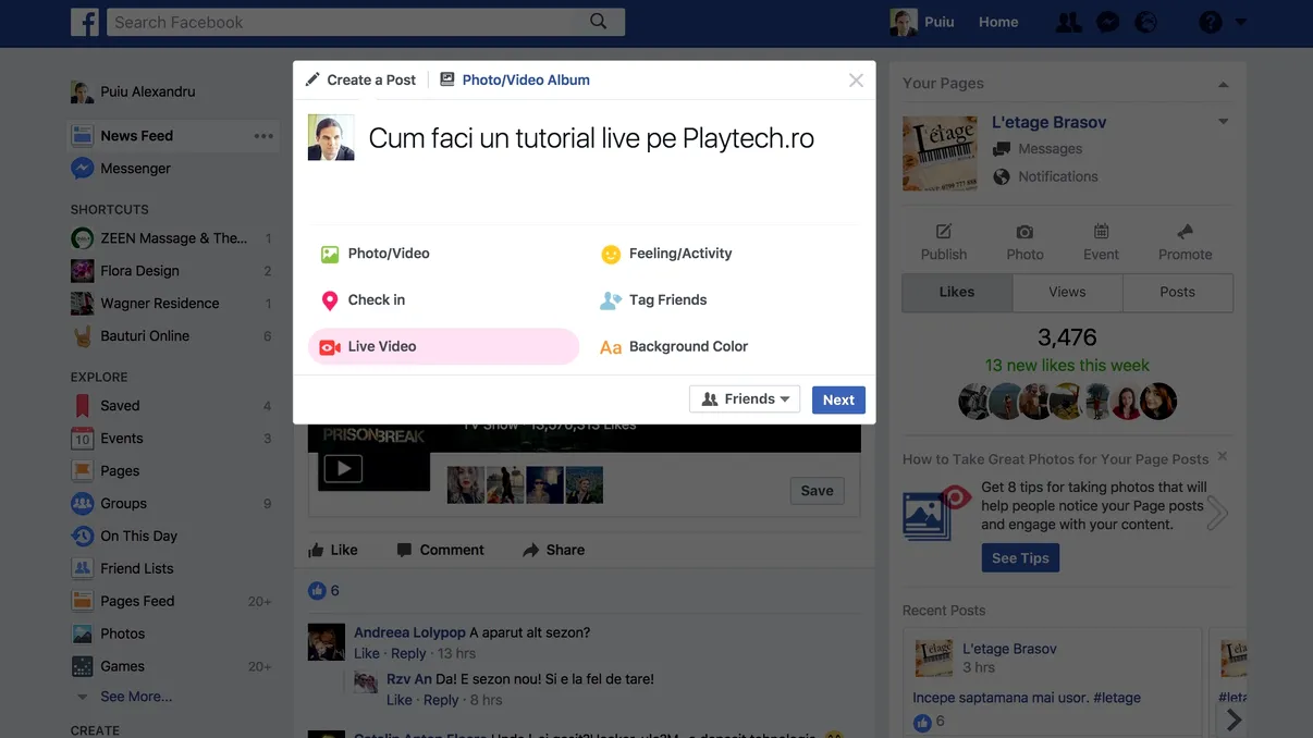 Cum faci un live pe Facebook de pe desktop și mobil