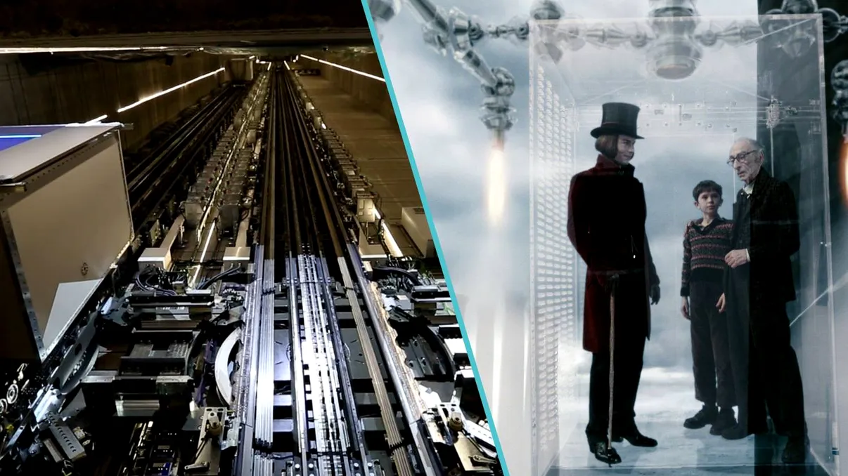 Liftul inspirat de Willy Wonka te plimbă în orice direcție