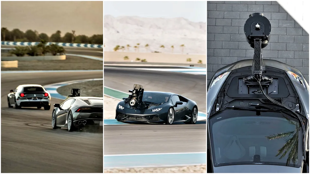 Un Lamborghini pentru Hollywood: ține pe capotă o cameră mai scumpă decât mașina