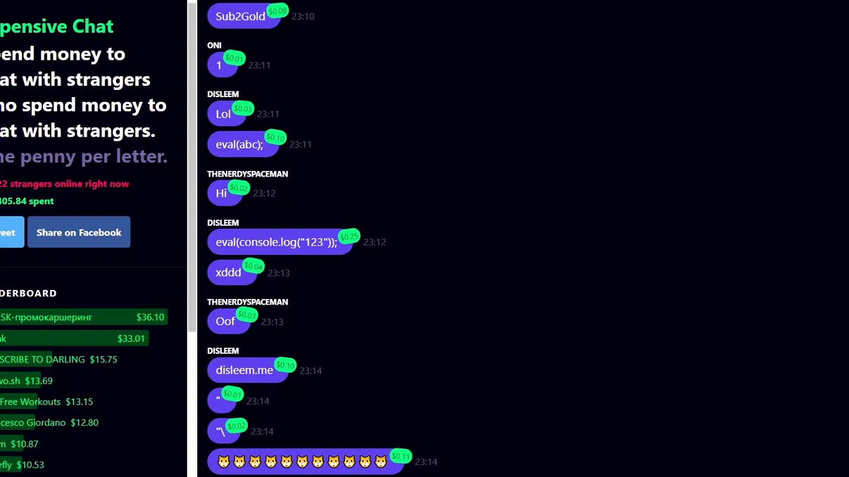 Chatul în care trebuie să plătești pentru fiecare literă pe care o scrii