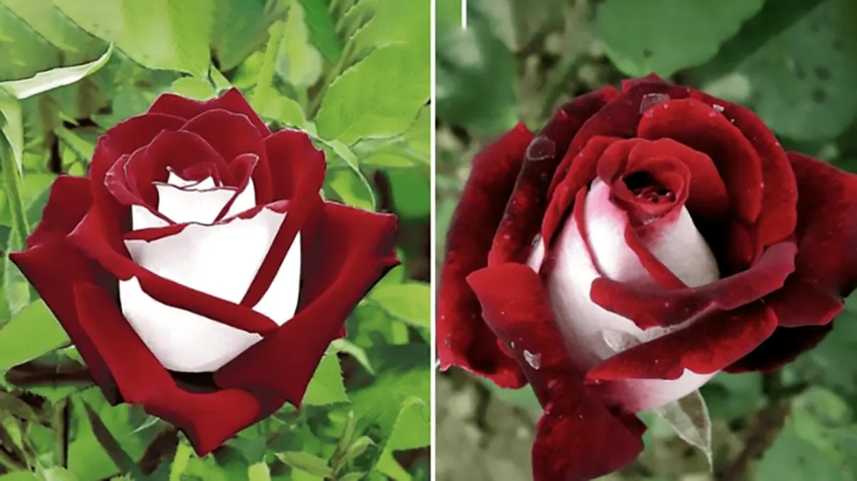 Trandafirul cu petale albe și roșii este o minune genetică de care te poți bucura