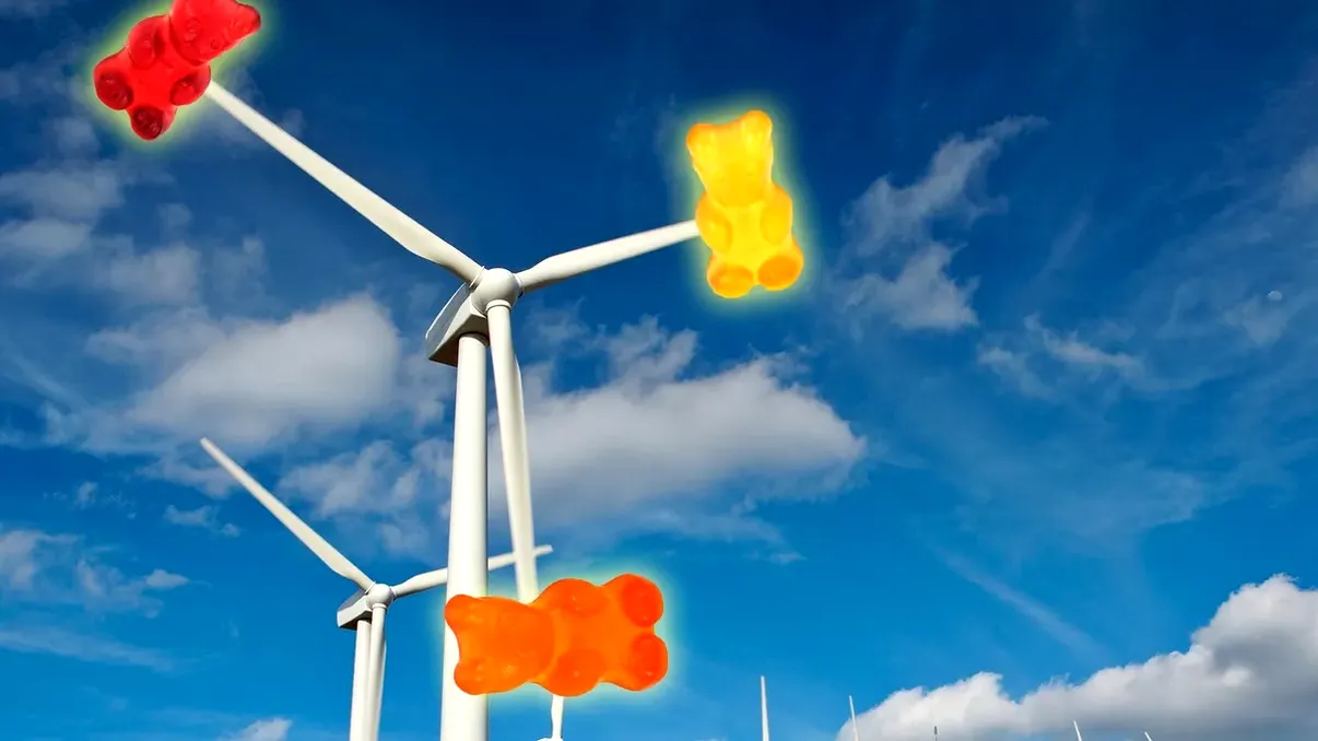 Legătura ciudată dintre turbinele eoliene și ursuleții de jeleu: totul pleacă de la reciclare