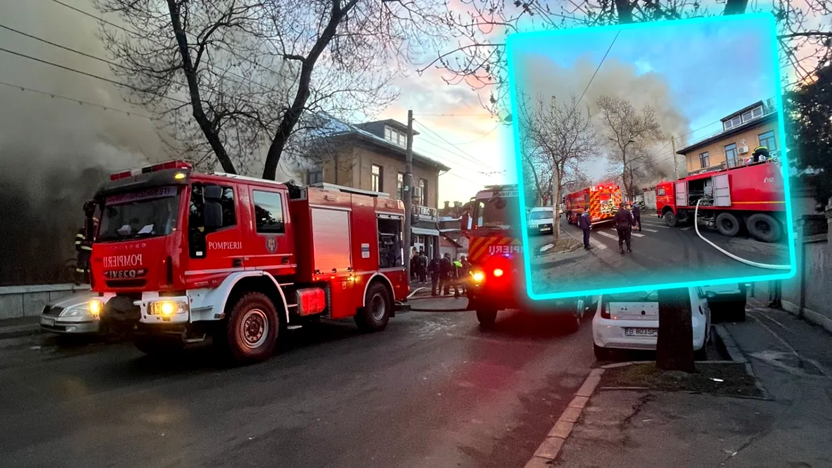 VIDEO Incendiu vizavi de Spitalul Militar din Capitală. Pompierii intervin de urgență, mari degajări de fum