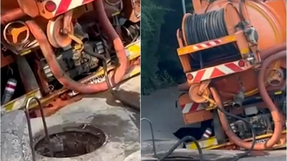 S-a surpat asfaltul pe o stradă din Constanța. Un crater, apărut sub roțile unei autoutilitare. Foto