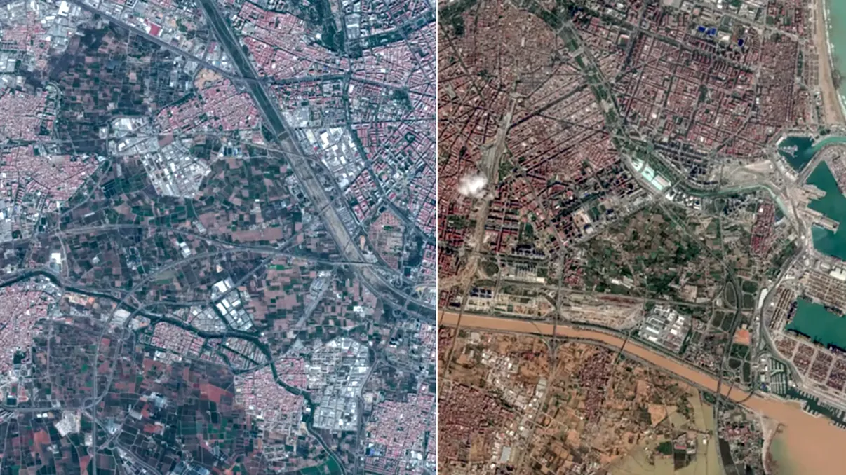 Imagini din satelit cu Valencia înainte și după inundațiile catastrofale provocate de fenomenul 