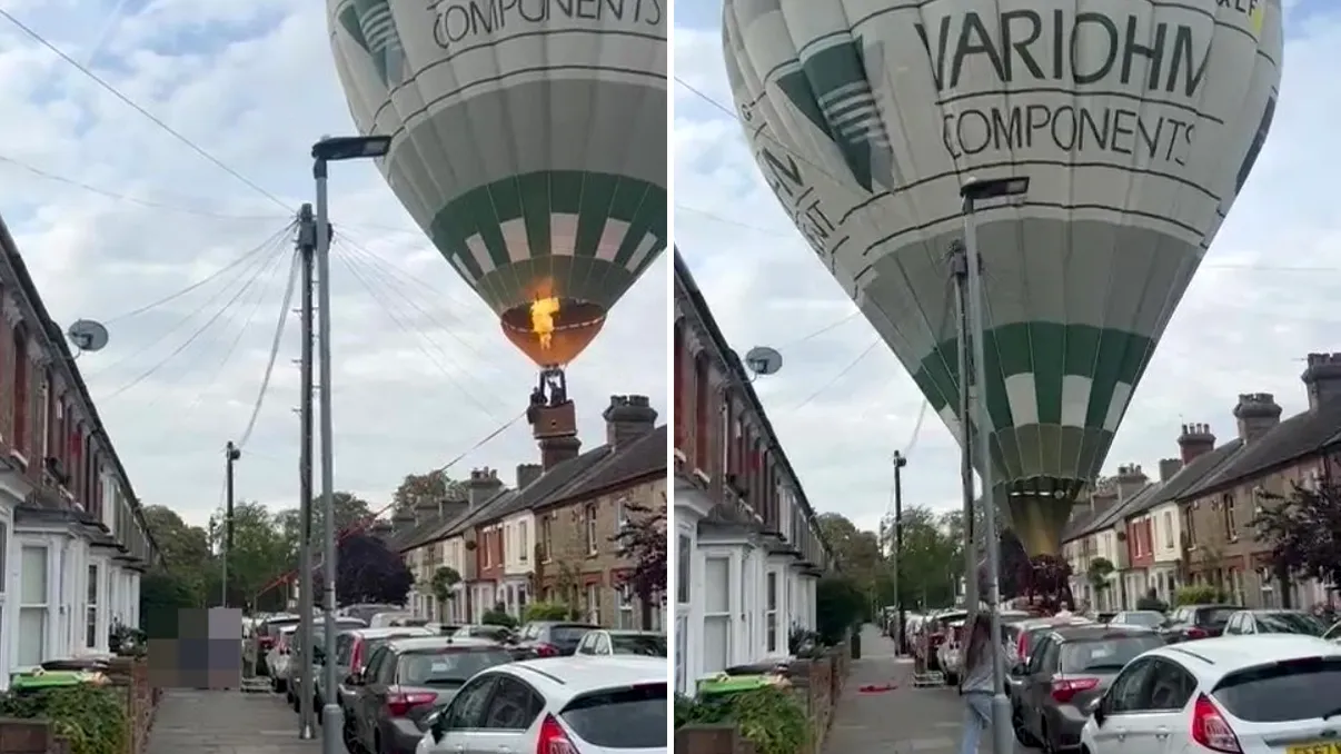 Momentul în care un balon cu aer cald cade pe o stradă și se prăbușește peste case VIDEO