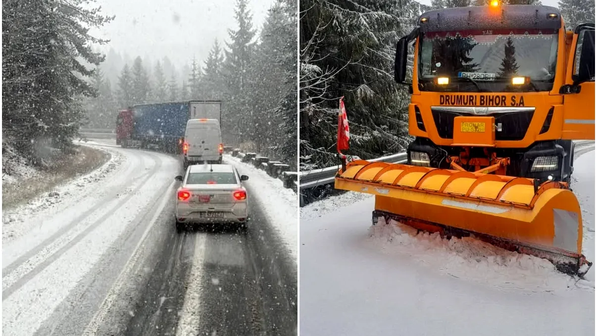 A venit iarna. Primele ninsori consistente au îngreunat traficul. Drumarii intervin deja pe șoselele acoperite de zăpadă