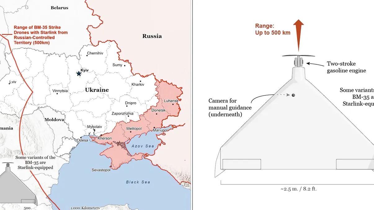 Starlink, rețeaua lui Musk, pe dronele rusești. Lovesc la 500 km, până aproape de România