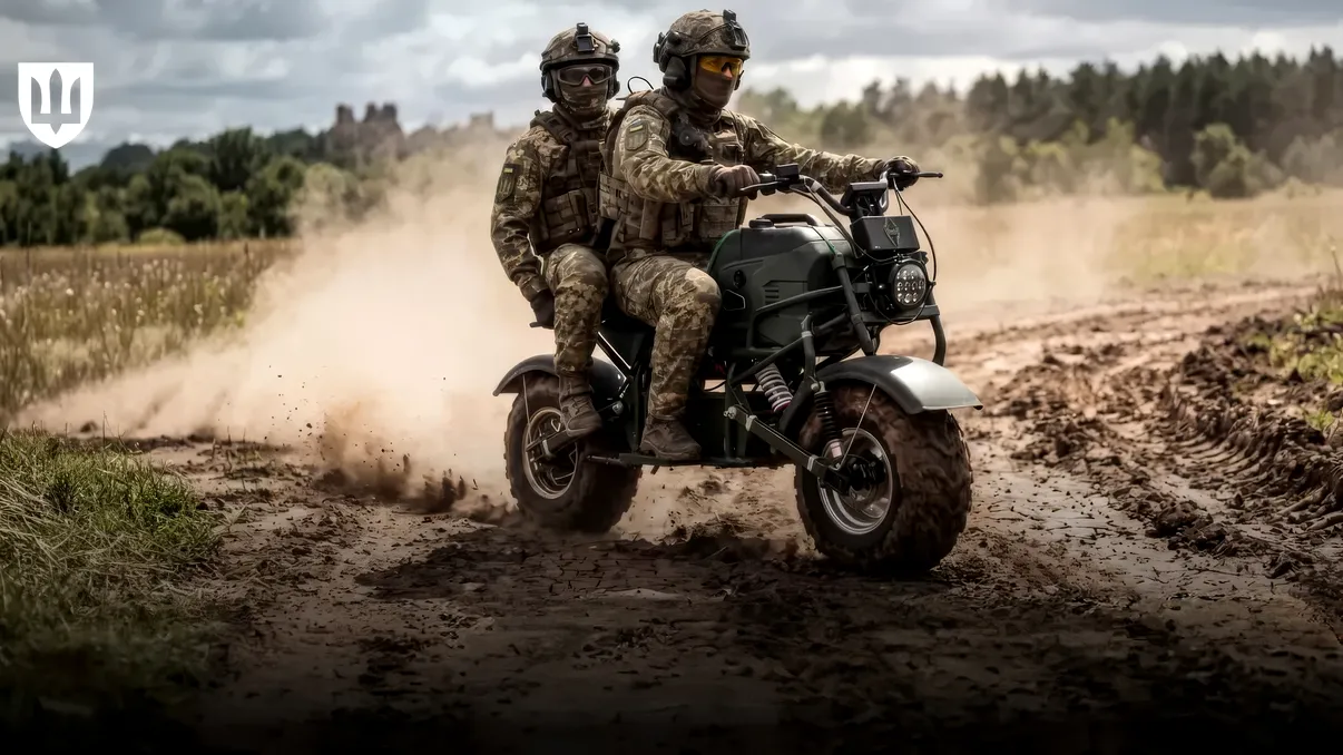 Ucraina aprobă o motocicletă electrică 4x4 pentru front: are 100 km autonomie, generator la bord și funcționează aproape fără zgomot