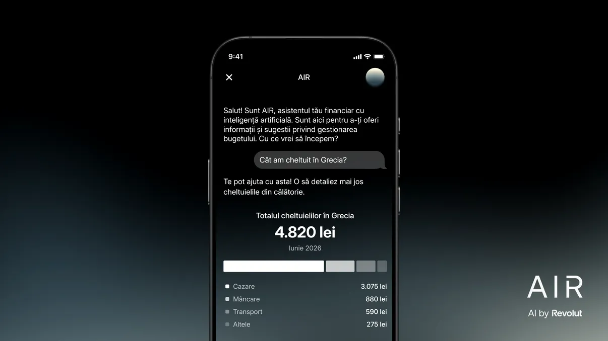 Revolut aduce AI direct în contul tău: AIR îți analizează cheltuielile, investițiile și îți poate planifica vacanțele