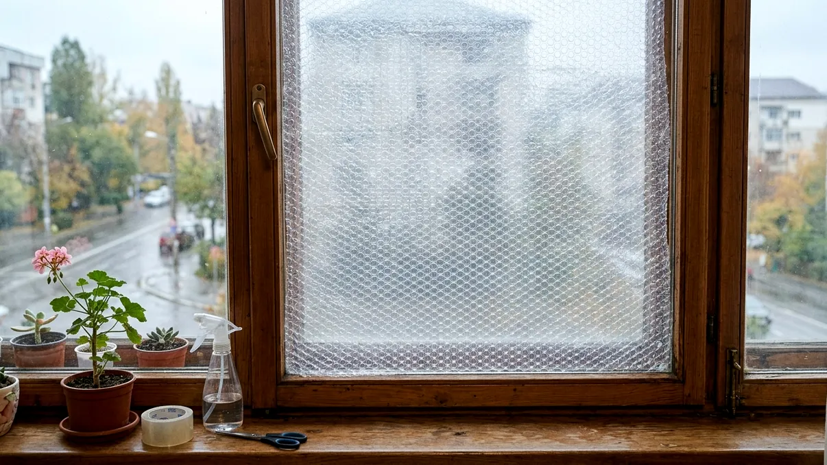 De ce pun unii oameni folie cu bule pe geamuri când începe frigul. Trucul ieftin care poate reduce pierderile de căldură