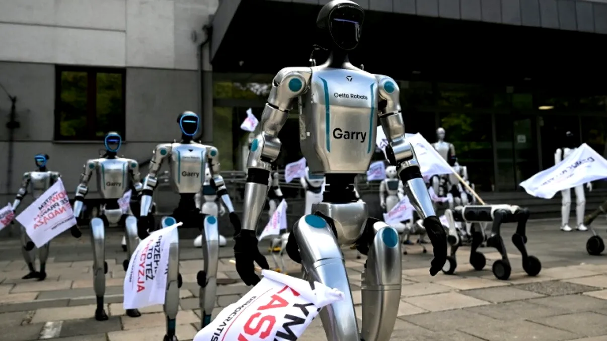 Roboții au ieșit să protesteze împotriva propriei tehnologii: scena neobișnuită de la Varșovia