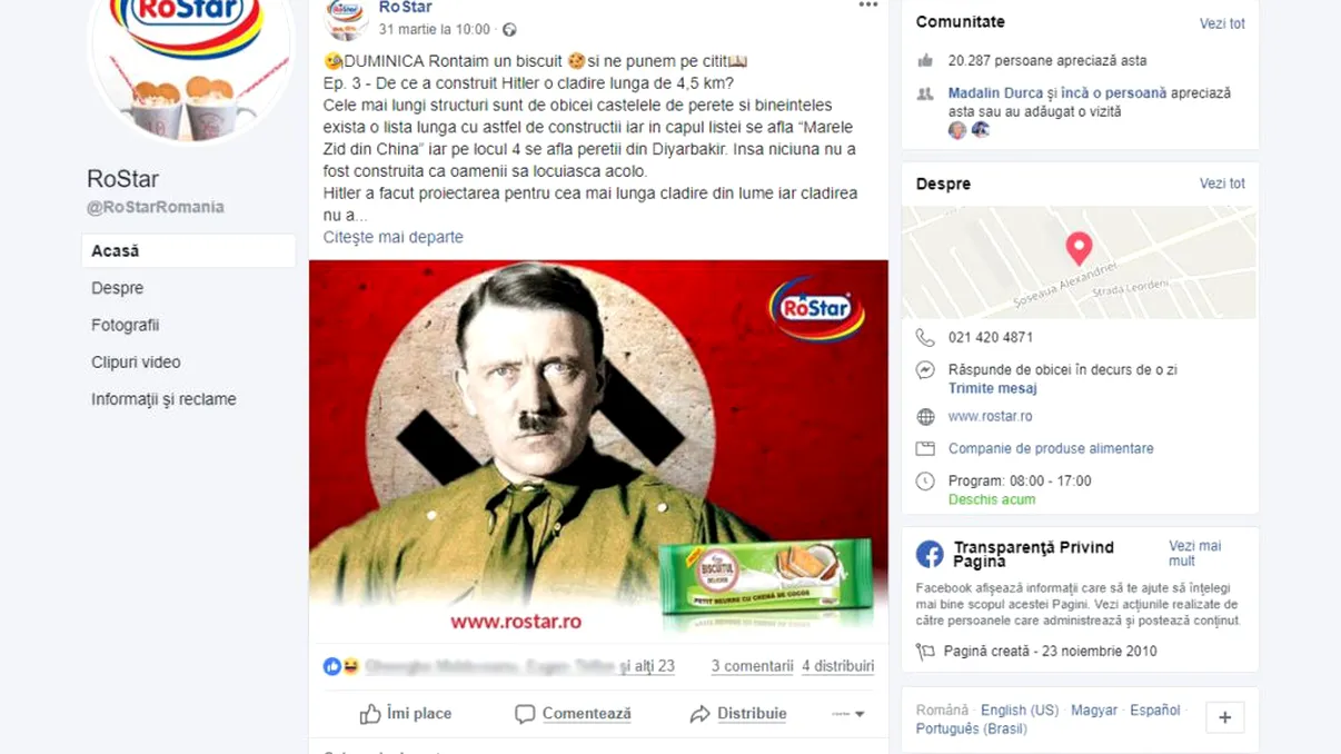 Ce zice firma care a făcut mesajul cu Hitler pentru un producător de biscuiți