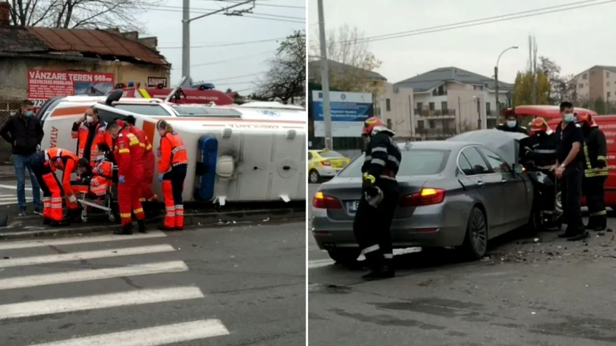 Ultima oră. Accident grav în București. Ambulanță, spulberată de un BMW într-o intersecție mare a Capitalei. În ce stare se află victimele