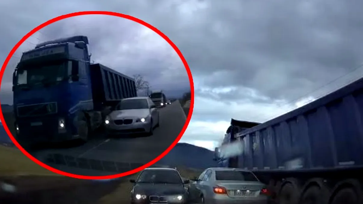Un șofer de BMW, depășire ilegală pe un drum din România. Imaginile halucinante, aproape de tragedie