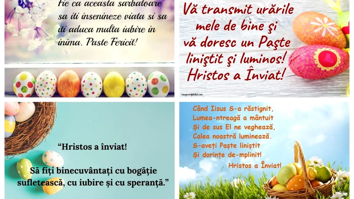 Felicitări în imagini de Paște. Colaje FOTO cu mesajul ”Hristos a înviat!” pe care să le trimiți pe Whatsapp sau Messenger
