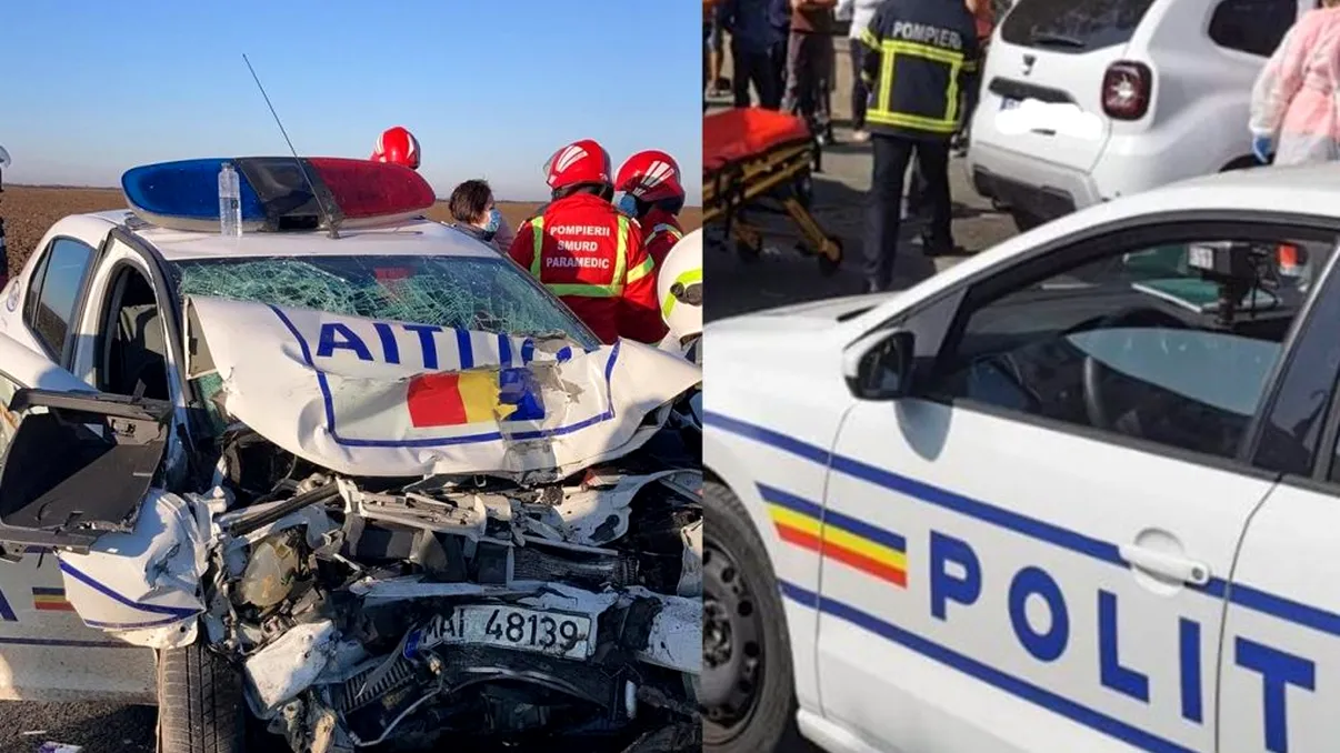 Accient grav în care a fost implicată o autospecială MAI. Doi polițiști au fost transportați de urgență la spital