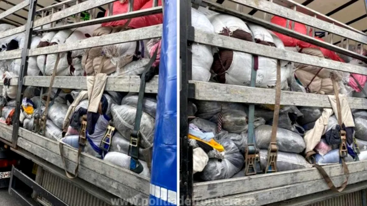 Un TIR încărcat cu 15 tone de deşeuri textile aduse din Germania, descoperite în Punctul de Trecere a Frontierei Borş II