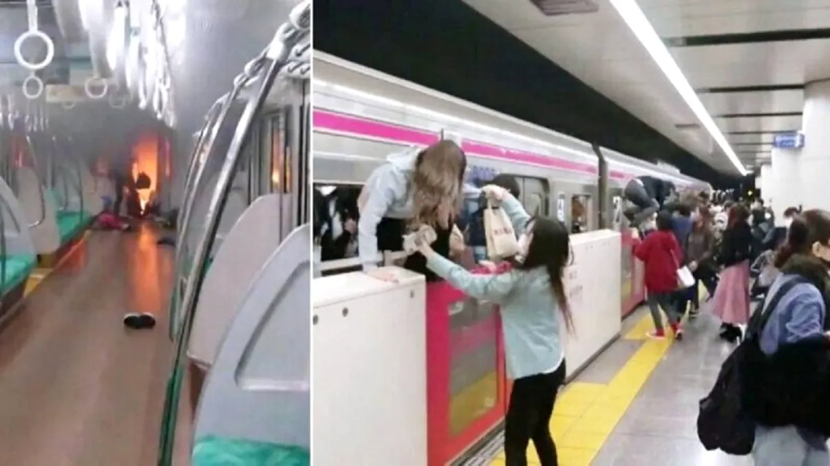 Momentul în care pasagerii fug disperaţi din trenul din Tokyo de teama bărbatului care a atacat mai multe persoane cu un cuţit şi a declanşat un incendiu VIDEO