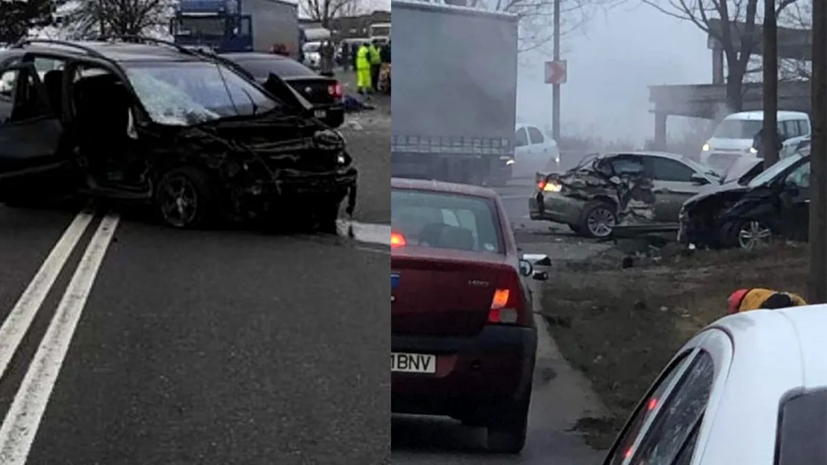 Ultima oră! Carambol cu șase mașini, în Galați. Trei persoane sunt rănite, iar alte două sunt în stare critică. Circulația a fost blocată