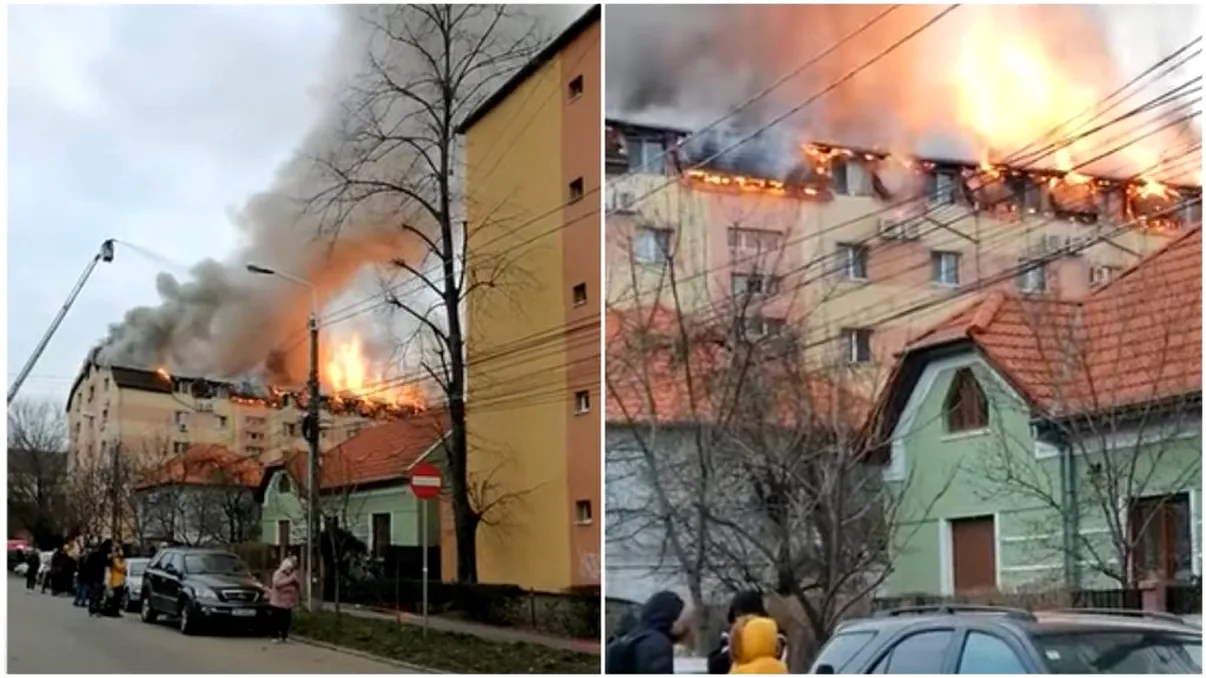 Un incendiu a izbucnit în mansarda unui bloc din Timișoara. Zeci de români au fost evacuați VIDEO