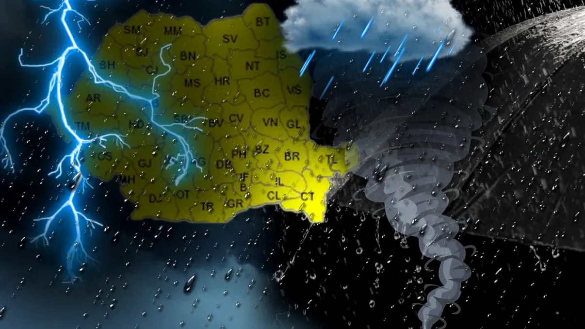 Cod galben în România. Fenomene extreme până la noapte, care sunt județele vizate