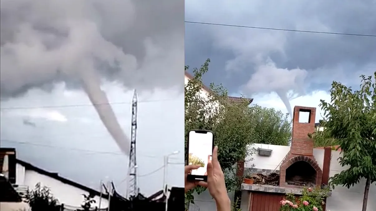 Locuitorii Craiovei, suprinși de o tornadă uriașă. Imagini spectaculoase din timpul fenomenului meteo: „La noi nu era așa ceva
