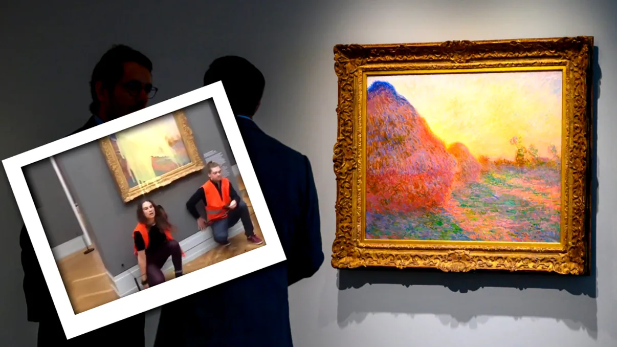 Un tablou pictat de Monet în valoare de aproape 100 milioane de lire sterline, murdărit cu piure de cartofi de către activişti: „Oamenii mor de foame”