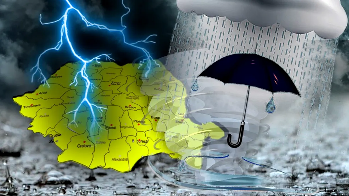 Cod galben de averse torențiale și descărcări electrice astăzi în România. Vine prăpădul, ANM a dat alerta