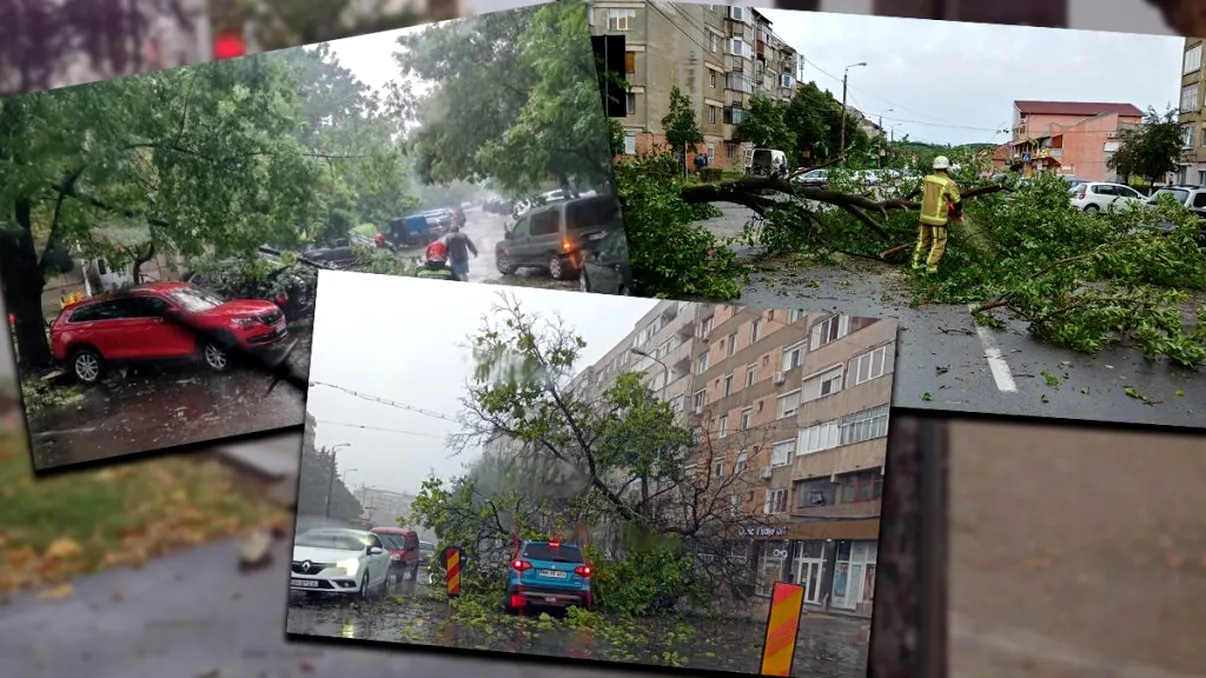 Dezastru după furtunile majore de azi. Imagini apocaliptice după potop: clădiri avariate, copaci căzuți pe mașini