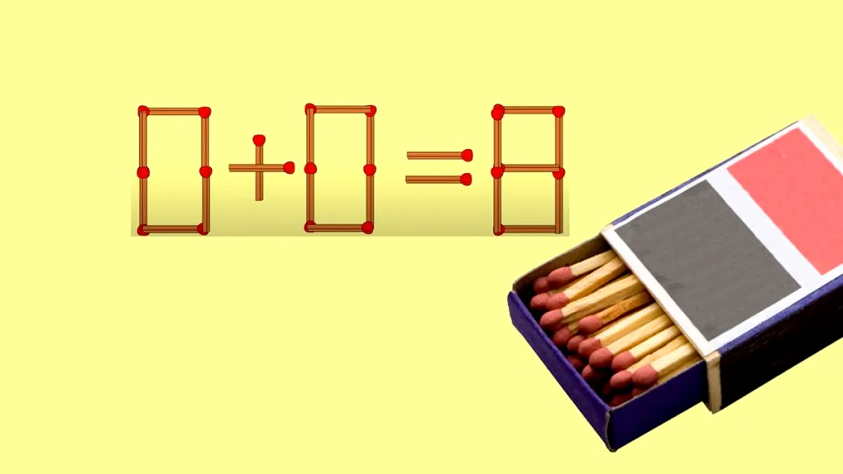 Test IQ. Mută un singur chibrit pentru a corecta 0+0=8