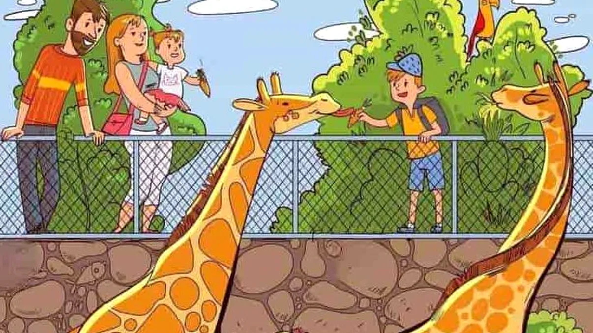 Test de perspicacitate. O căpşună este ascunsă printre girafele de la grădina zoologică. O poţi găsi repede?