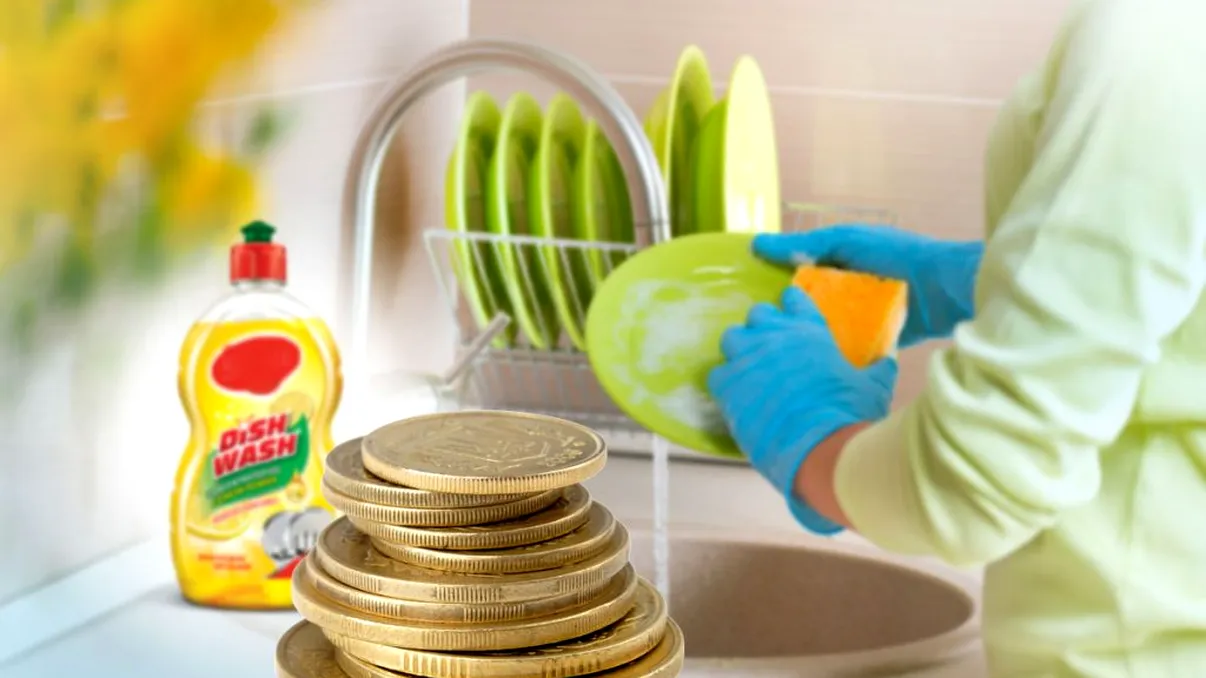 Nu mai cheltui bani pe detergenți scumpi de vase. Cumpără-l pe cel mai ieftin și transformă-l cu un singur ingredient