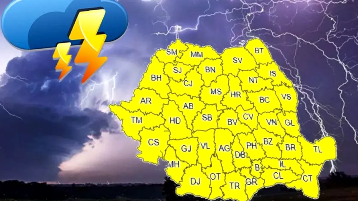 Alertă ANM de vremea rea! După caniculă vine potopul. Cod galben de vijelii și grindină, 18 județe afectate