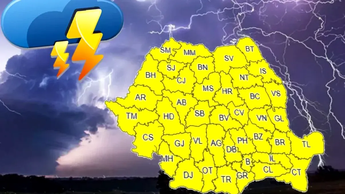 Schimbare radicală a vremii în România. Harta județelor vizate de furtuni puternice, ANM a emis cod galben