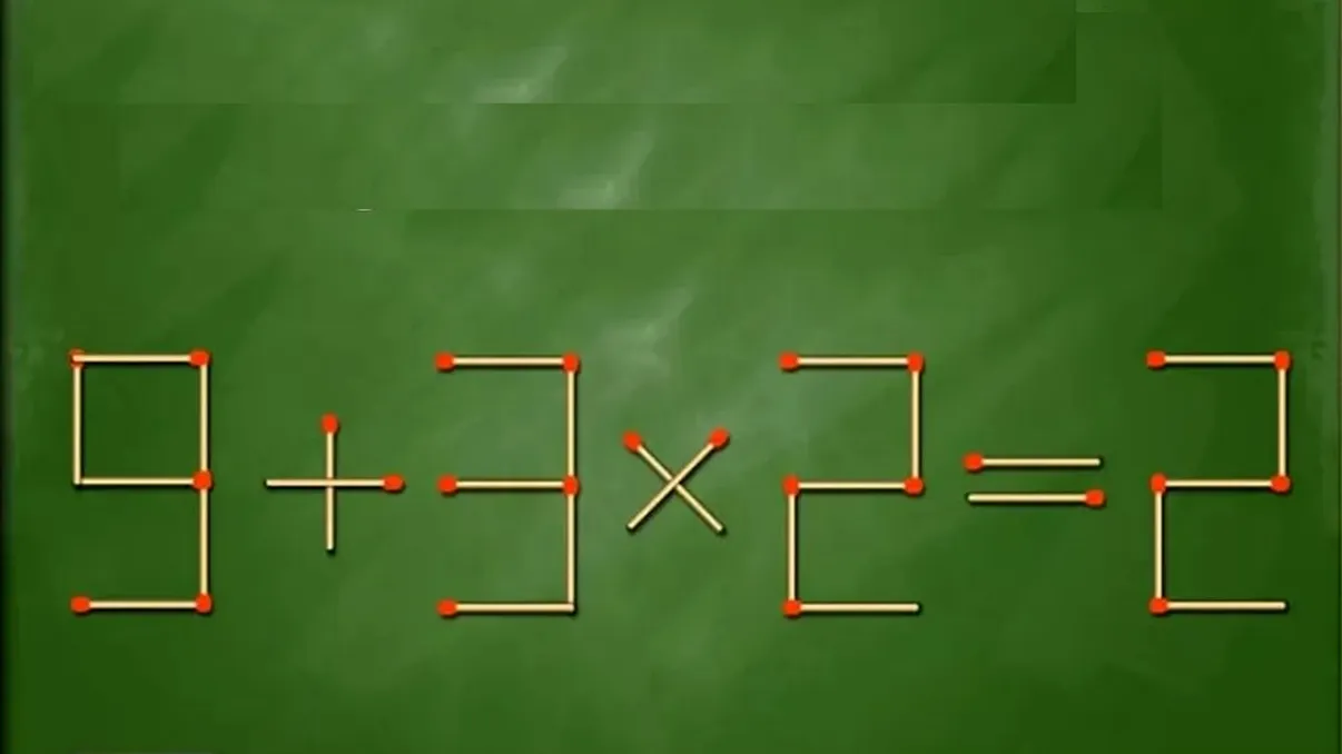 9 + 3 x 2 = 2 nu este corect, însă poți muta un băț de chibrit ca să găsești soluția. Elevii de clasa a III-a au reușit în doar câteva secunde