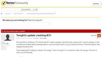 Un update la Norton Antivirus a stricat Internet Explorer. Cum remediaţi problema?
