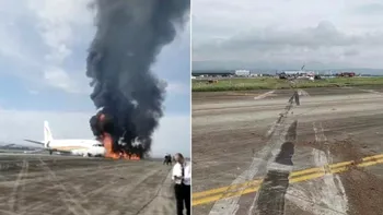 Avion în flăcări pe un aeroport din China. Aeronava a luat foc după ce a ieșit de pe pistă, sunt răniți