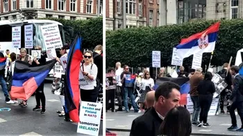 Proteste la Dublin față de aderarea Irlandei la NATO. Rușii și sârbii au ieșit în stradă cu pancarte