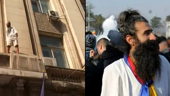 Cine e „stegarul dac”, protestatarul care s-a urcat pe clădirea Ministerului Sănătății. E specialist în „proteste la înălțime” VIDEO