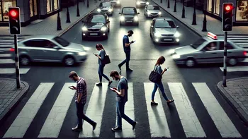 Pietonii care stau pe telefon, motiv de numeroase accidente. Avertismentul pentru șoferii neatenți