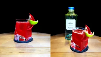Cum faci un cocktail original cu gin japonez, yuzu, sfeclă roșie și ienibahar - Ukiyo cu Liquore Strega