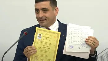 George Simion îşi prezintă şi el diplomele de studii, la dezbaterea economică de la Camera de Comerţ. “Nu am timp acum”