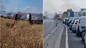Trafic blocat pe DN1, din cauza unui incendiu de vegetație. S-au format cozi uriașe, autoritățile au emis mesaj Ro-Alert