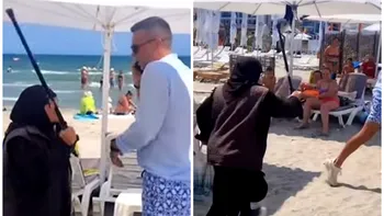 Administrator de plajă din Mamaia, bătut cu bastonul de o bătrână care cerșea printre șezlonguri. Cine este bunicuța care i-a cucerit pe români VIDEO