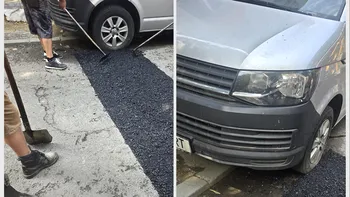 Asfaltare pe lângă maşinile parcate, în Sectorul 5. Cetăţenii s-au revoltat, scuza oferită de firma care se ocupa de lucrări: 