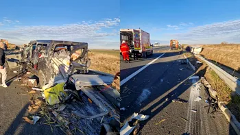 Accident grav pe autostrada A1 Deva–Nădlac: un autotren s-a ciocnit cu un microbuz 8+1. Cinci persoane sunt evaluate medical, traficul este oprit