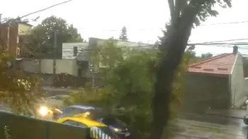 Momentul în care o mașină este lovită în plin de un copac doborât de furtună în Capitală VIDEO