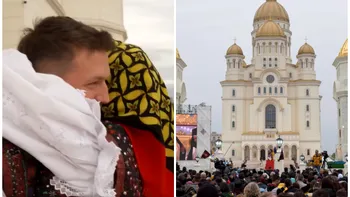 Moment emoţionant la Catedrala Naţională. O cerere în căsătorie a avut loc după slujbă, cine sunt tinerii care s-au logodit în costume populare